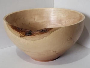 Wooden Bowl Fruit Snack Salad Hand Turned Ash Wood 29cm Rustic Large Resin UK - Picture 1 of 8