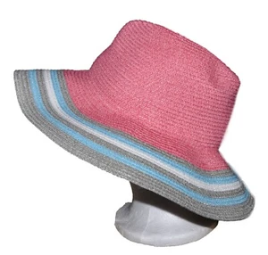 Magid Damen Papierstroh verpackbar zerkleinerbar Strand Sonnenhut, rosa/blau gestreift - Bild 1 von 3