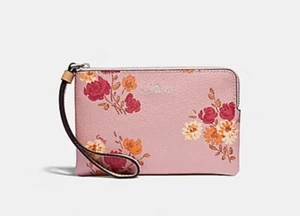 Coach Corner Zip Wristlet With Painted Peony Print - Picture 1 of 4