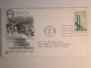 #1258 5¢ Verrazano-Narrows Bridge Dedication 11/ 21/ 1964, Zarzin Metallic - Picture 1 of 3