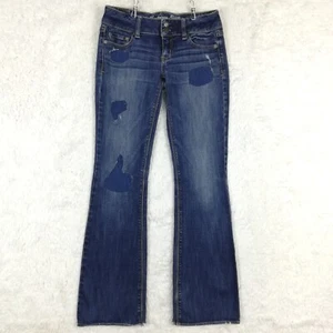 American Eagle Womens Jeans Artist Flare Denim Blue Patched Dark Wash Low Rise 2 - Picture 1 of 14