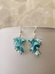 Blue Bell Flower Earrings In Sterling Silver - Picture 1 of 7
