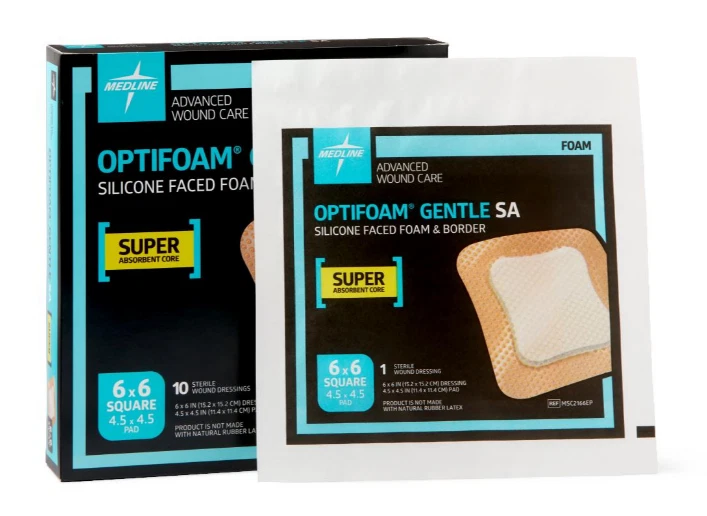 Medline Optifoam Gentle Silicone-Faced Foam Dressing 6" x 6", Box of 10 - Image 1 of 4