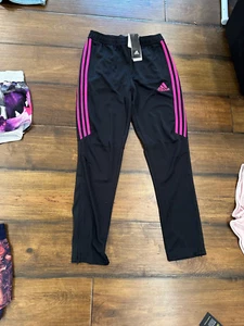 NEW Adidas Black Climacool Sweatpants with Hot Pink Stripes in Girls Youth Large - Picture 1 of 1