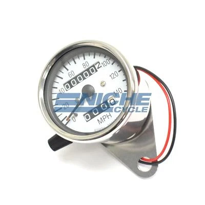 Mini Speedo White Motorcycle Mechanical 140MPH Speedometer Gauge 2:1 - Image 1 of 4