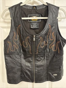 Harley Davidson 2001 gilet pelle ricamo fiamma donna medio - Foto 1 di 8