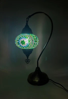 Turkish Moroccan Mosaic Bedside Lamp Modern Home Decor Green Buy 2 Save 15% - Image 1 of 2