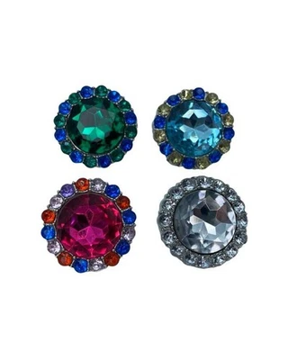 Bottone Gioiello Bombato Resina Lucido Corona Strass Centrale Argento Gambo 25 M - Immagine 1 di 4