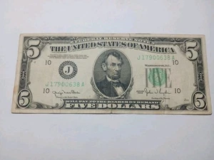 1950 Green Seal $5.00 Dollar  Federal Reserve Note FRN Kansas City  - Picture 1 of 6