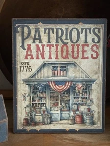 Patriots Antiques Shop America Primitive July 4th Print On Canvas Board 8x10” - Picture 1 of 9