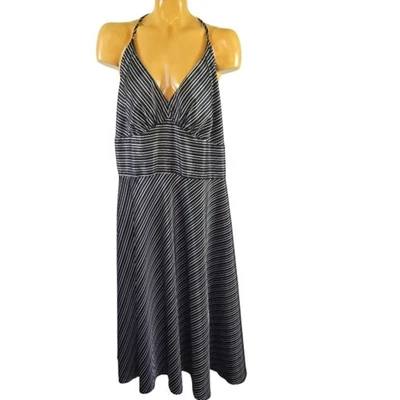 Vestido Alyn Paige N. Y. Silky Halter Atado A Rayas ALine Negro Blanco Talla 24W Foto 1 de 4