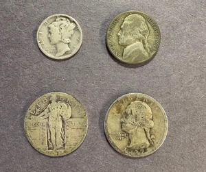90% Silver Lot: 2 Quarters, 1 Mercury Dime, one 35% War Nickel as pictured - Picture 1 of 2