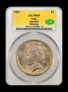 1921 Peace $1 High Relief CACG MS 64 WitterBrick - Picture 1 of 2