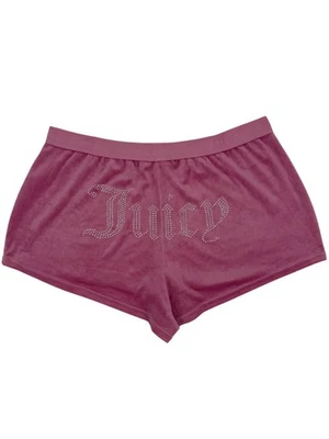 Pantalones Cortos de Salón Juicy Couture Logo Estrás Terciopelo Rosa XL Y2K Revive Retro Foto 1 de 4