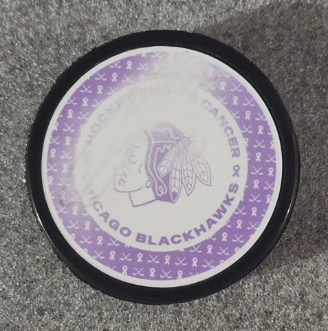 Chicago Blackhawks NHL Hockey Fights Cancer Puck Purple DAMAGED Cover