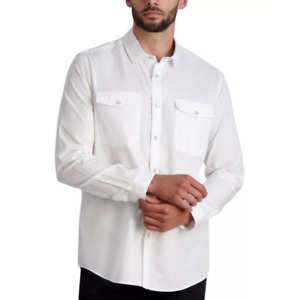 Karl Lagerfeld Paris pearl snap textured button down shirt in white Size XXL