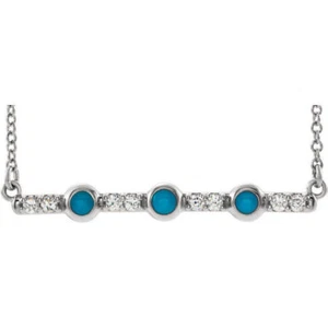 Collar de platino turquesa natural y 1/8 CTW barra de diamantes naturales de 18 - Imagen 1 de 2