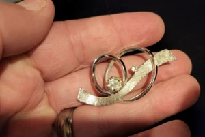 Vintage Signed Van Dell Sterling Silver Brooch Clear Rhinestones - Picture 1 of 8