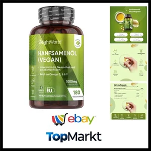 Hanfsamenöl Softgels 1000mg Omega 3 6 9 180 Kapseln Reise Wohlbefinden - Bild 1 von 11
