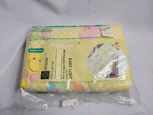 Coperta vintage gialla Baby Love, Downy Dream Beacon USA 40X45 NOS bordo nylon - Foto 1 di 9