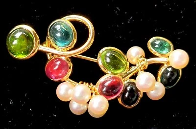 Estate 14k Gold Pearl Multi Gemstone Pendant Brooch-Large 12 grams - Image 1 of 4
