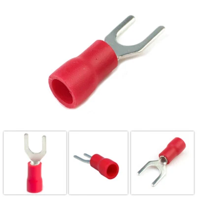 1000 × Red 22-16 AWG #10 Stud Insulated Fork U Crimp Wire Terminal SV1.25-5S - Image 1 of 4