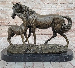 Bronce Mamá Ecuestre Bebé Potro Caballo Escultura Estatua Estatuilla Figura Clásica - Imagen 1 de 10
