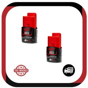 2 x Genuine Milwaukee M12B2 12V 2.0Ah RED LITHIUM Battery - 2 Year Warranty - Picture 1 of 1