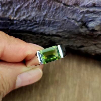 silver ring Peridot Ring, 925 Solid Sterling Silver Ringfor ,Gold  lab created - Image 1 of 4