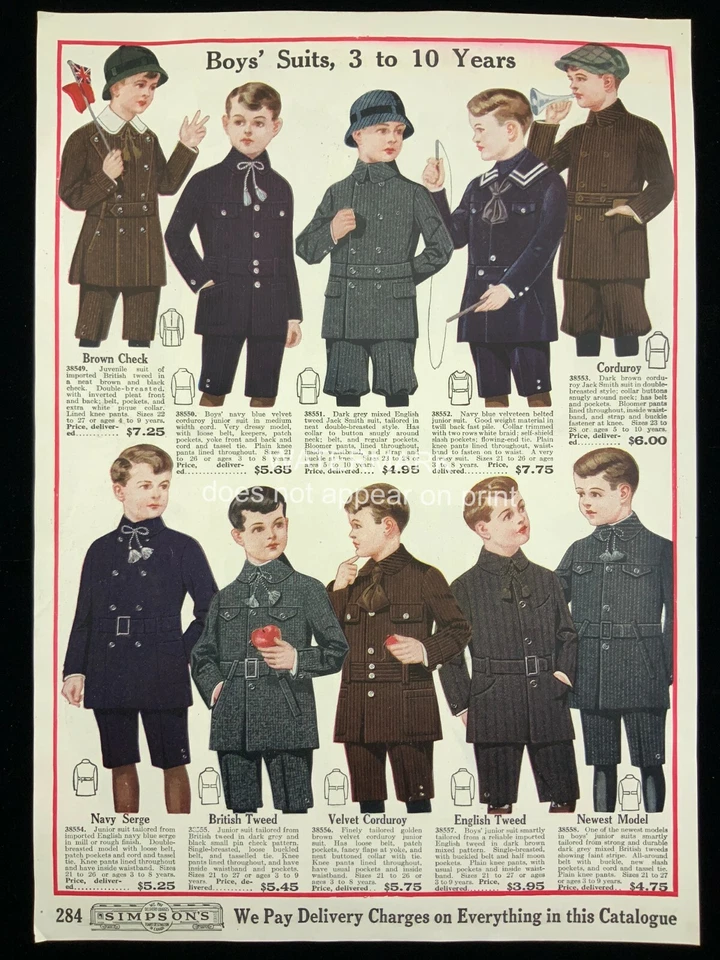 1918 Simpson Company Catalog Boys Suits Tailored Print Advertising 453A - Image 1 of 2