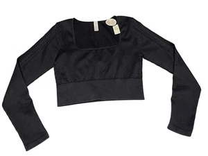 OFFLINE By Aerie Seamless Square Neck Active Crop Top Black Size Large NEW - Picture 1 of 13