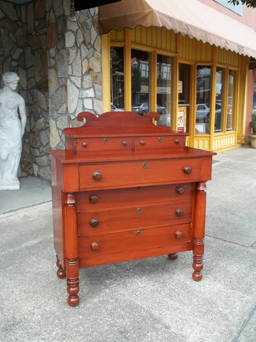 Outstanding Cherry Four Drawer Chest with Wooden Hardware 19thc Cover