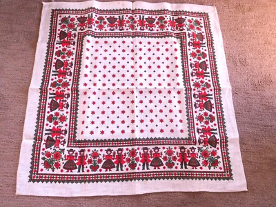 复古奥地利民间传说桌布 38 英寸 x 38 英寸棉亚麻混纺 — 第 1/4 张图片