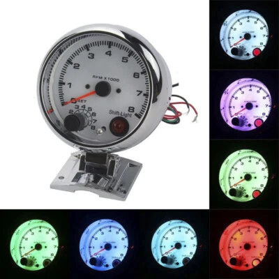 3.75'' Tacho Tachometer Gauge 0-8000 RPM Rev Meter 7 Colors LED 12V Motorcycle  - Image 1 of 4
