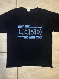 May The Lord Be With You Star Wars Style Jesus Christian Bible Shirt Large Youth - Picture 1 of 5