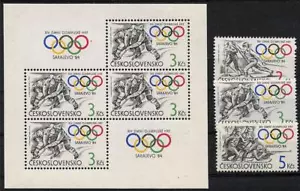 CZECHOSLOVAKIA 1984 SARAJEVO OLYMPICS + S/S MNH HOCKEY, SKIING A14 - Picture 1 of 1