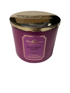Bath and Body Works White Barn 3 Wick Candle Black Cherry Merlot Essential Oils - Picture 1 of 4