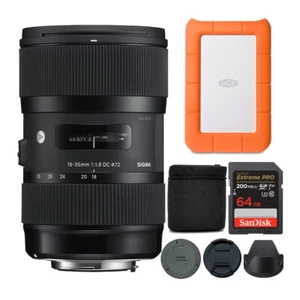 Sigma 18-35mm f1.8 Art DC HSM Lens with 1TB External Hard Drive and 64GB Card - Picture 1 of 12