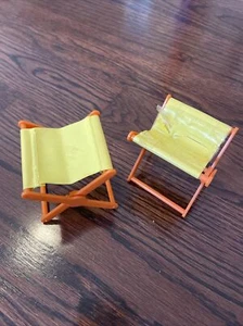 2 Vtg 1970'S Barbie Doll Camping Folding Chairs Country Camper Orange Stools - Picture 1 of 4
