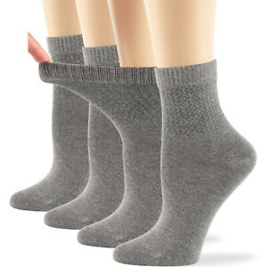 Womens Diabetic Bamboo Socks Ankle Non Binding 4 Pairs Large 10-12 Grey