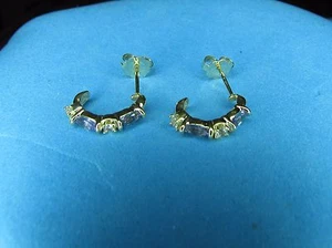 Exquisite Hook Gold Earrings 14K Solid Gold genuine Tanzanite Topaz Stones - Picture 1 of 12