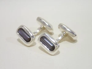 Vintage HERMES Manschettenknöpfe Sterlingsilber mit Perlmutt - Bild 1 von 12