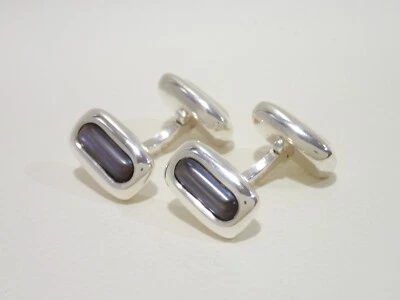 Vintage HERMES Manschettenknöpfe Sterlingsilber mit Perlmutt - Bild 1 von 4