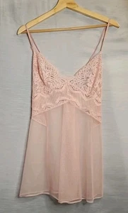 Vintage VICTORIA'S SECRET Slip C Nightie Pale Pink Satin Lace Strappy Back Sz L - Picture 1 of 4