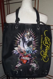 Ed Hardy By Christian Audigier Love Kills Slowly Black Panther Vinyl Tote Bag - Picture 1 of 14