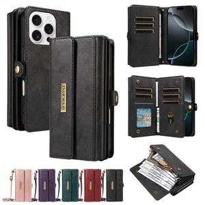 For iPhone 17 Pro 17 16E 14 15 13 12 16 11 XS XR Doka Buttons Wallet Flip Cover - Picture 1 of 17