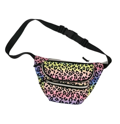 Riñonera con estampado de leopardo arco iris tres compartimentos con cremallera ajustables  Foto 1 de 4