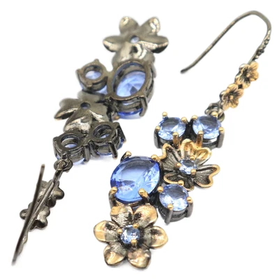 Buy 3 Get 1 Free Floral Pattern Violet Tanzanite Gift Black Gold Silver Earrings - Image 1 of 3