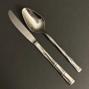 EXCEL EXF8 "BAMBOO" Stainless DINNER KNIFE & Oval SOUP SPOON Glossy Korea - Picture 1 of 2