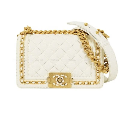 [Pre-amado] CHANEL BOY CHANEL 20 Matelasse Cadena Blanco (Blanco) Grano Becerro (C... Foto 1 de 4